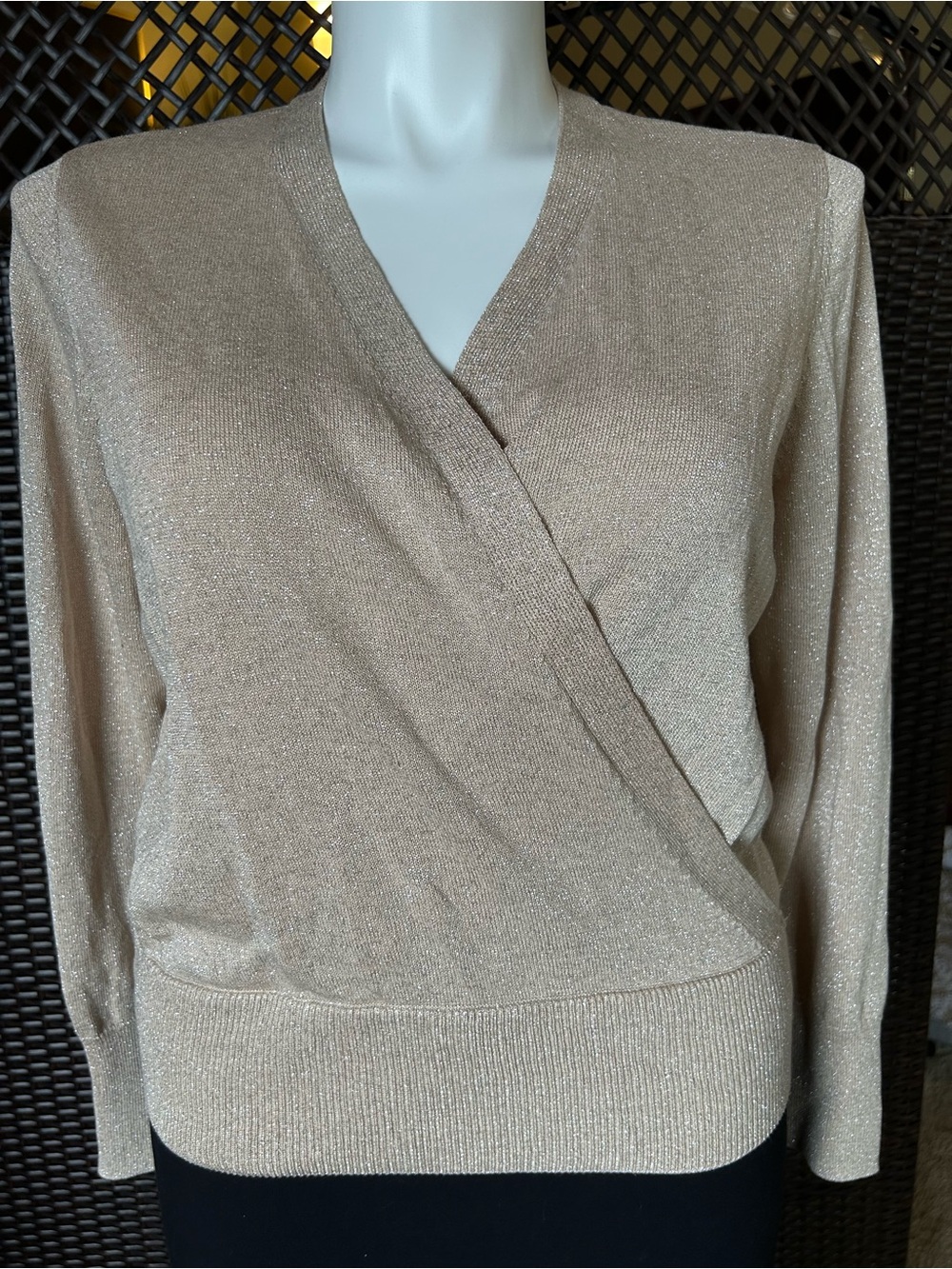 Halogen Shimmery Beige Wrap V-Neck Sweater Size XL